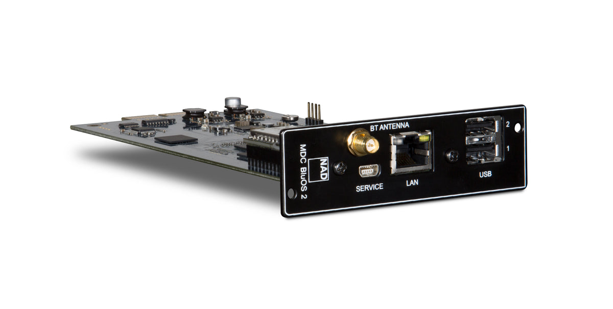 Electronic module with various ports on a white background