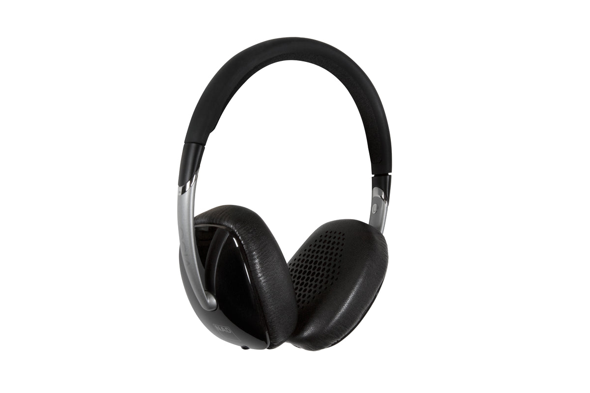 Black over-ear headphones on a white background