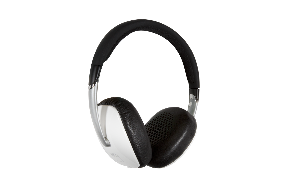Black and white headphones on a white background