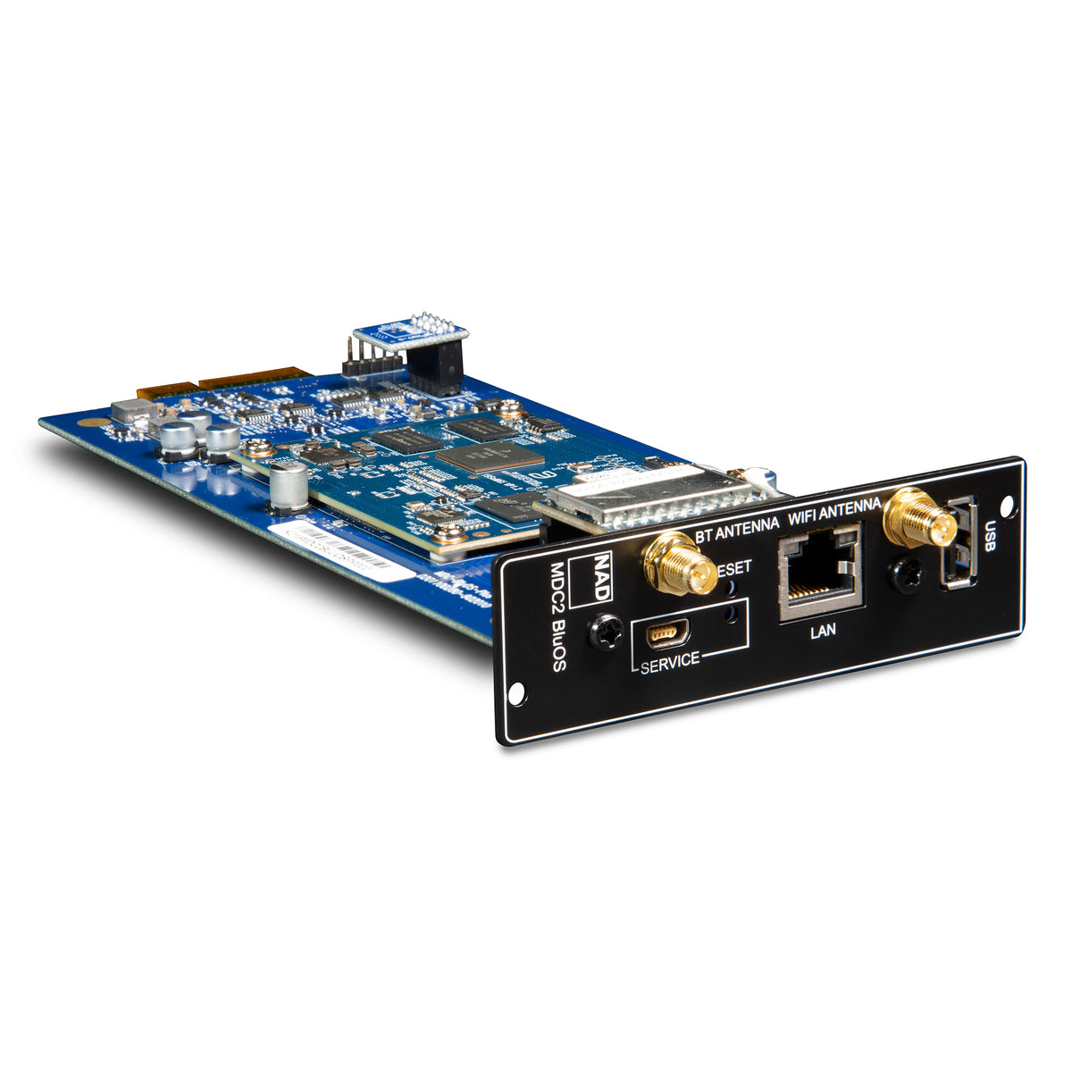 A close-up of a high-end audio expansion slot, showcasing the precision-engineered modular design that prevents tech rot.