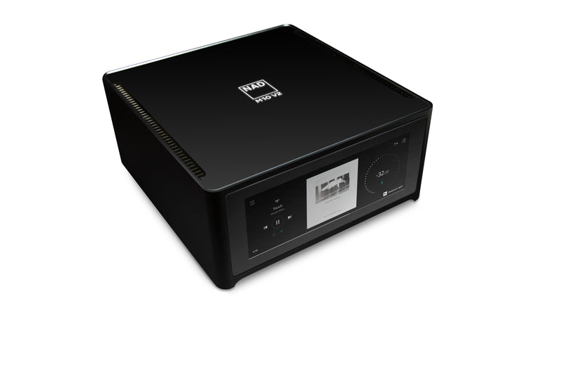 Black electronic device with a display on a white background